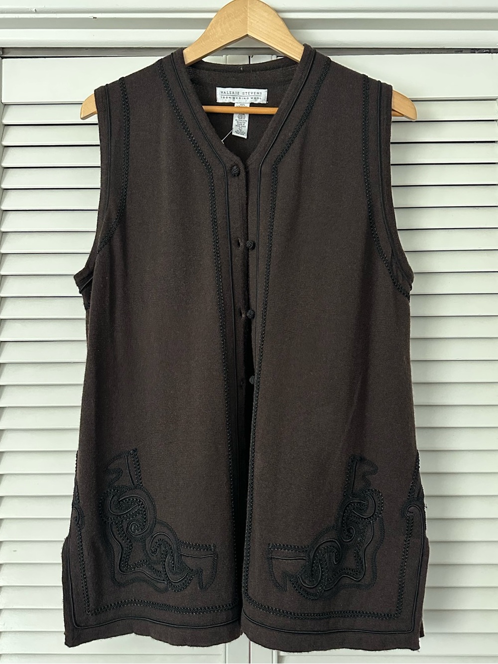 EUC Vintage Valerie Stevens Dark Brown Embroidered Sleeveless Tunic Vest